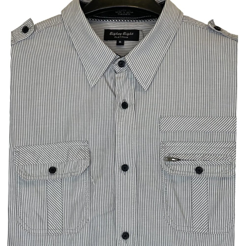 Men Gray | White Stripe Shirt Size XL - Picture 3 of 5